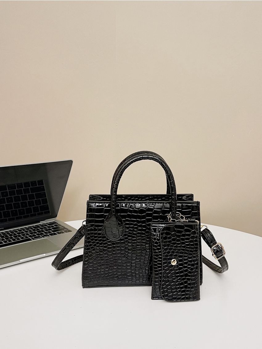 Mini Crocodile Embossed Square Bag With Coin Purse