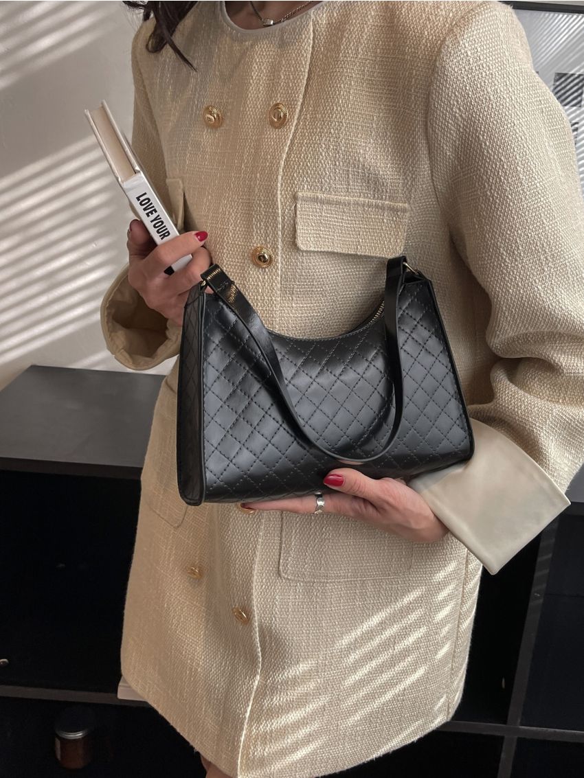 Quilted Detail Baguette Bag