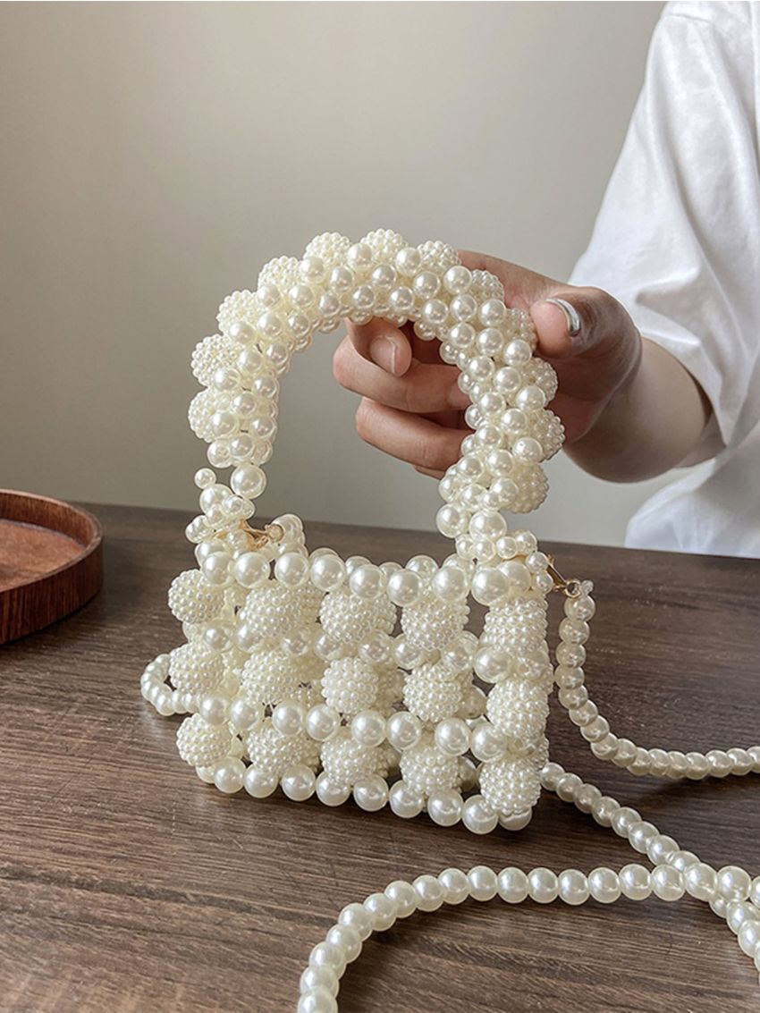 Mini Faux Pearl Beaded Satchel Bag