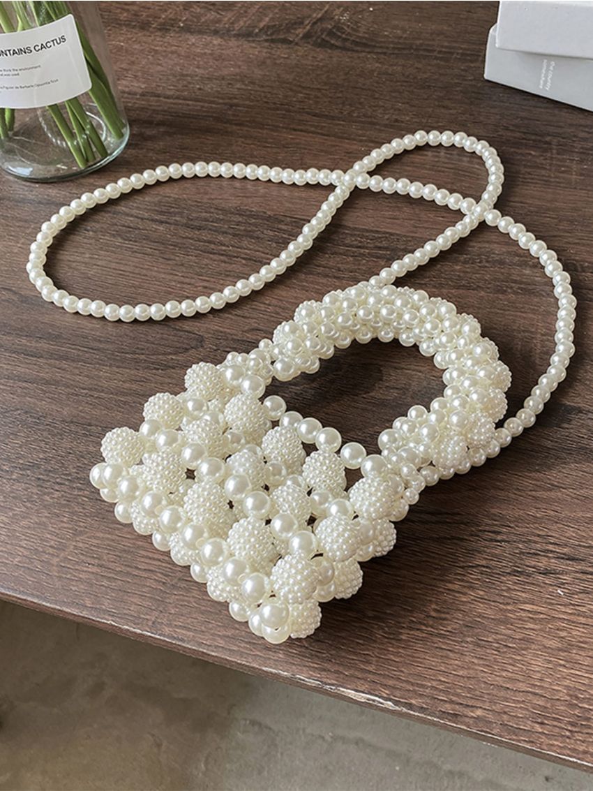 Mini Faux Pearl Beaded Satchel Bag
