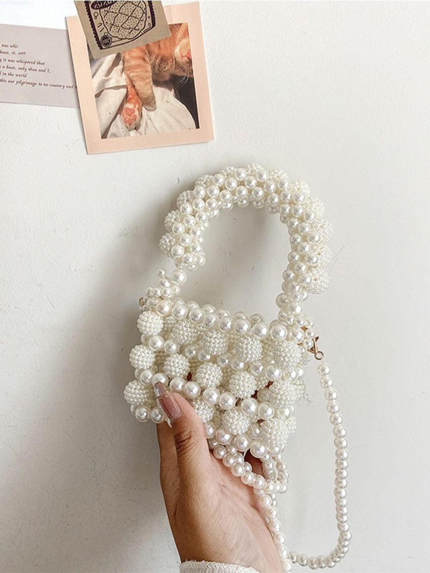Mini Faux Pearl Beaded Satchel Bag