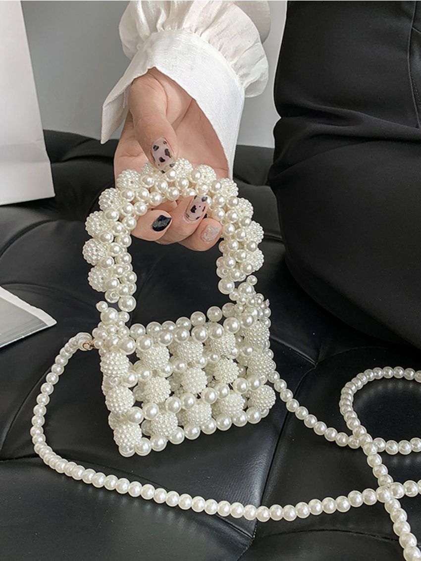 Mini Faux Pearl Beaded Satchel Bag