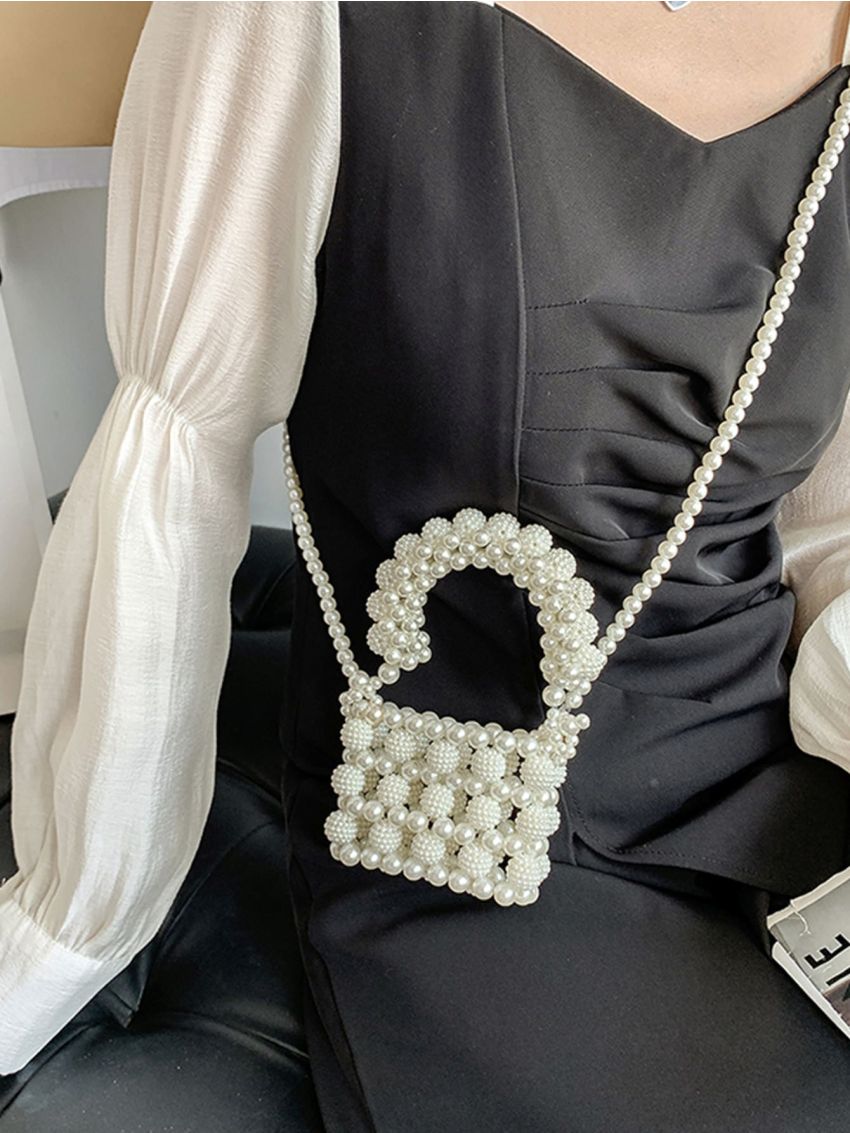 Mini Faux Pearl Beaded Satchel Bag