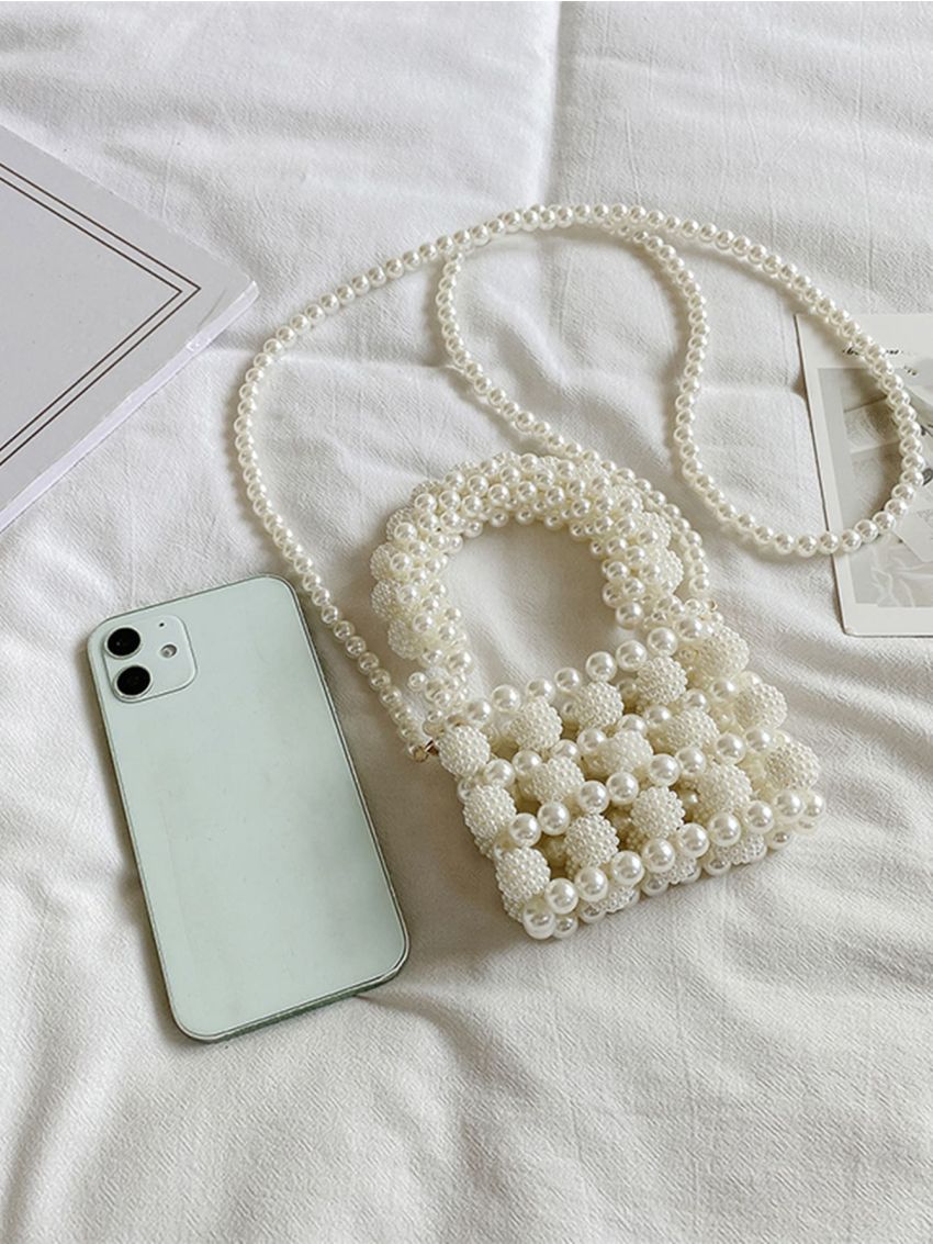 Mini Faux Pearl Beaded Satchel Bag