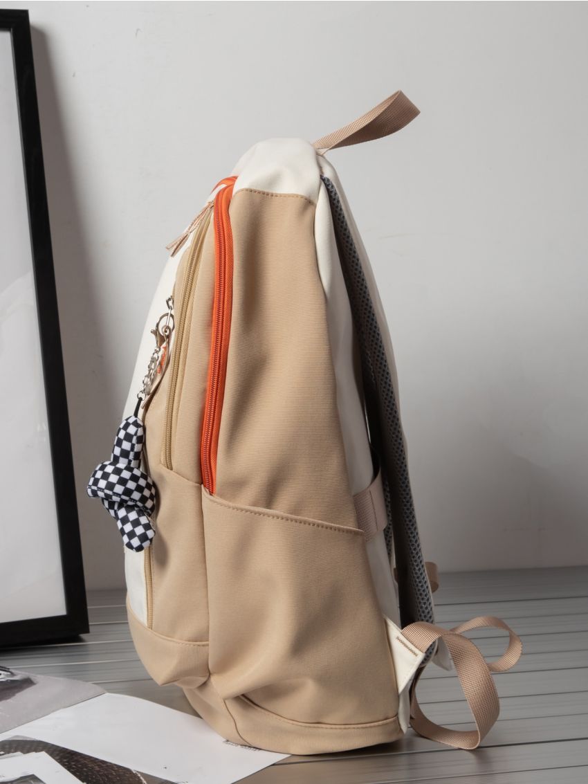 Letter Graphic Functional Backpack With Bag Charm