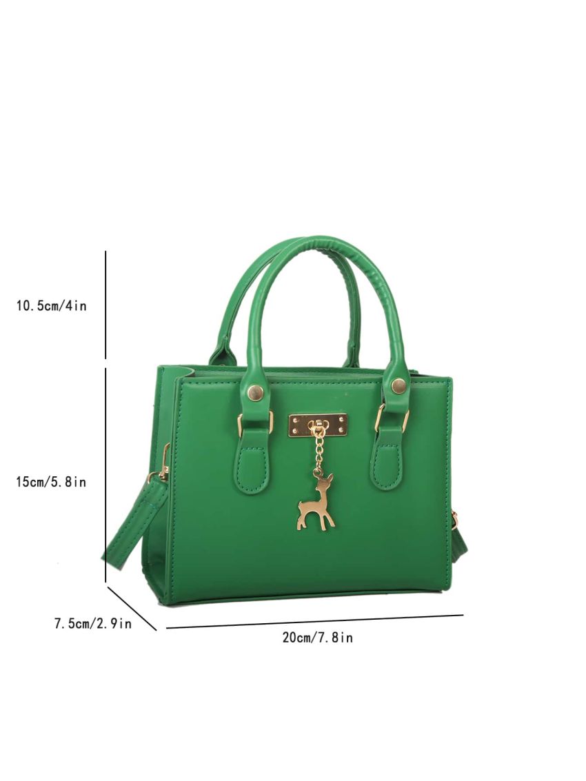 Mini Square Bag Green Deer Decor Double Handle
