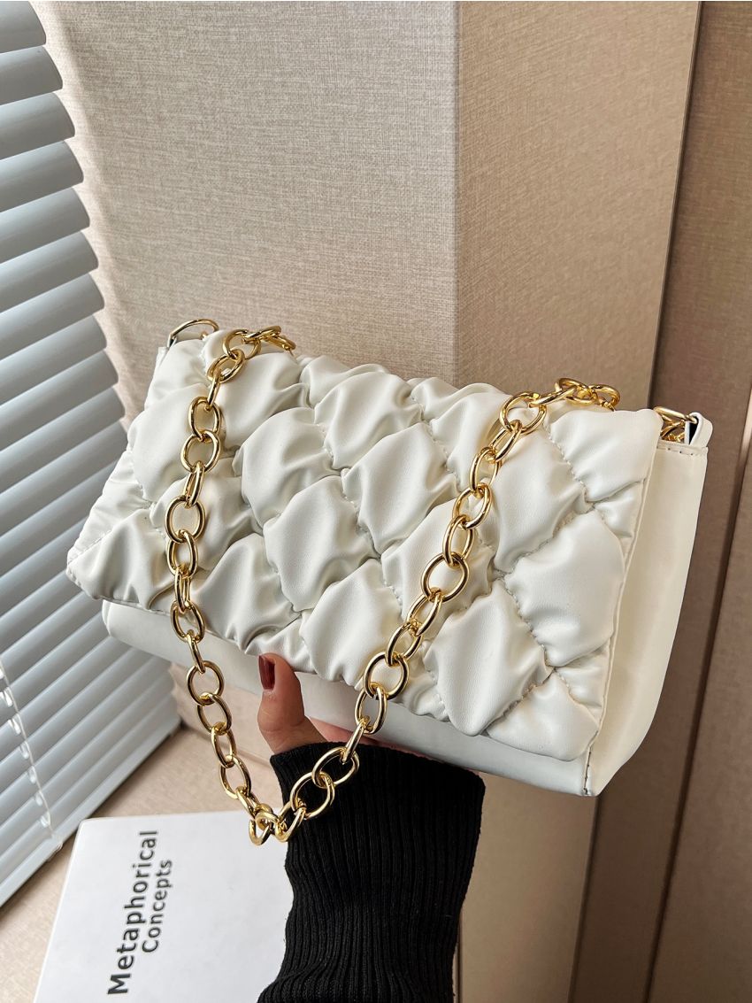 Ruched Flap Chain Ruched Bag