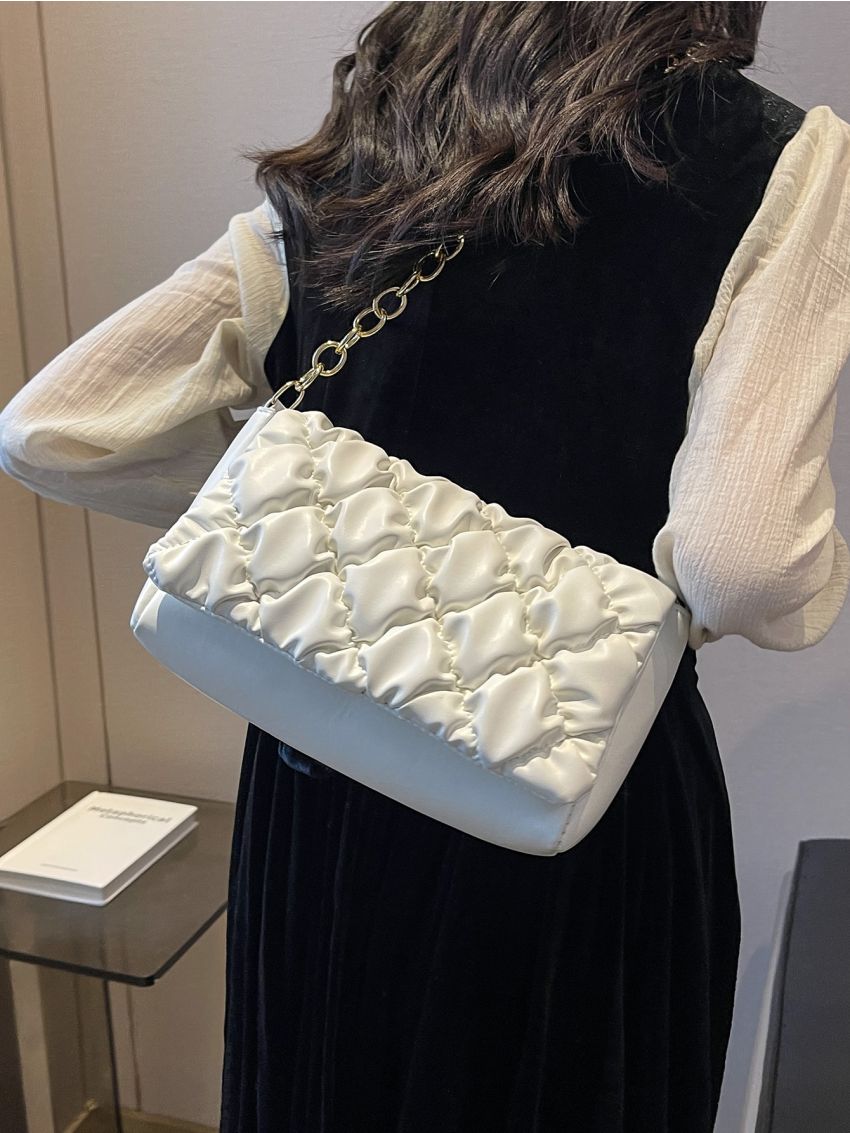 Ruched Flap Chain Ruched Bag
