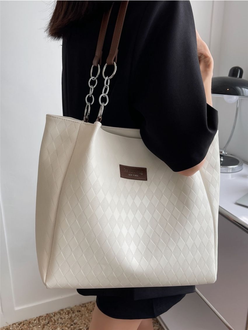 Letter Patch Decor Shoulder Tote Bag