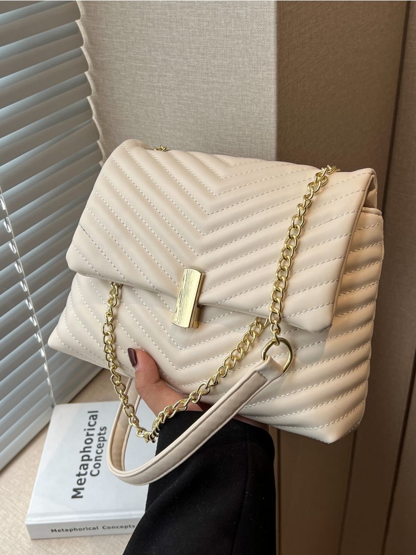Chevron Quilted Flap Chain Square Bag