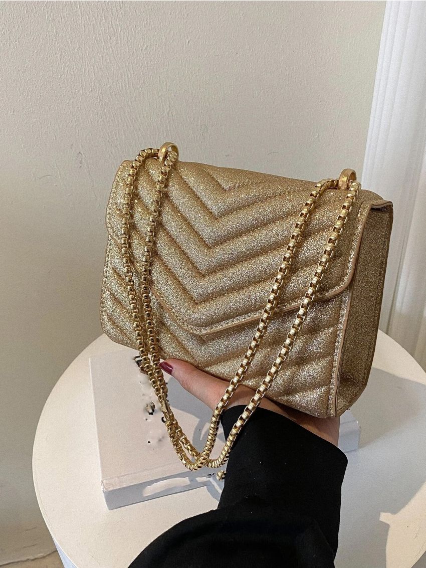 Mini Chevron Quilted Flap Chain Square Bag
