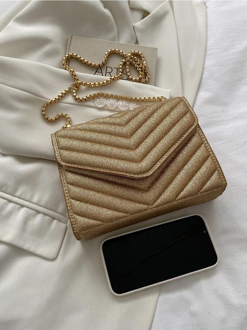 Mini Chevron Quilted Flap Chain Square Bag