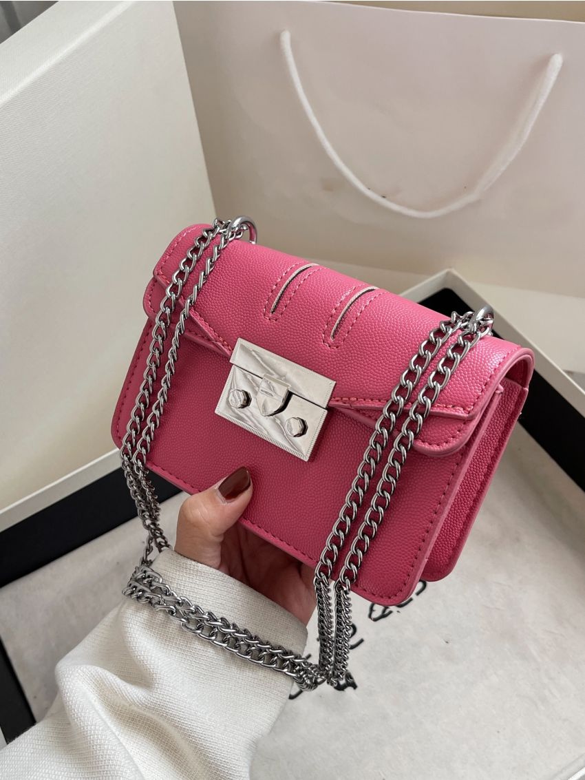 Mini Neon Pink Chain Flap Square Bag