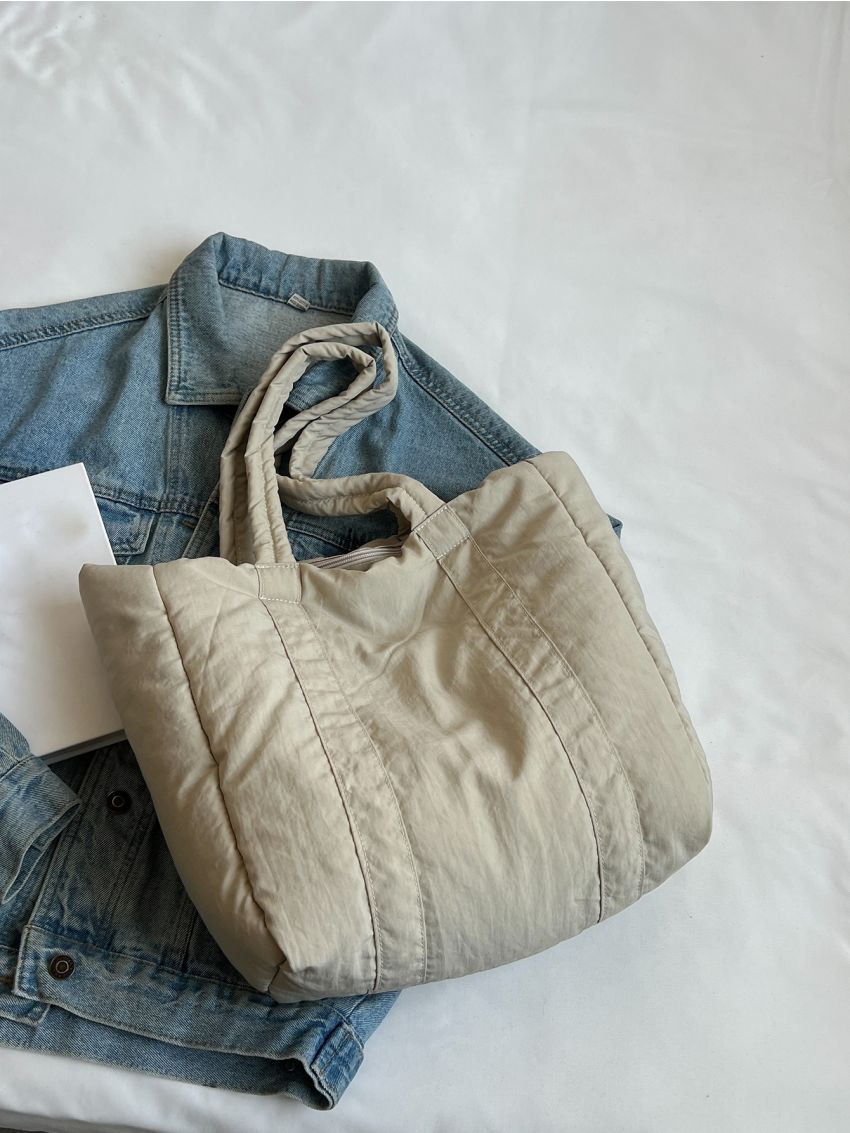 Letter Patch Decor Shoulder Tote Bag