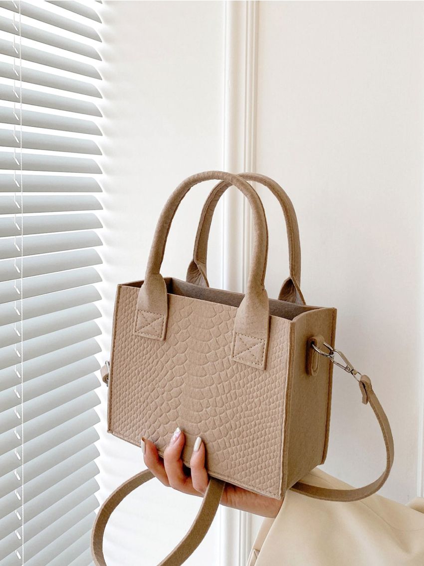Mini Snakeskin Embossed Square Bag