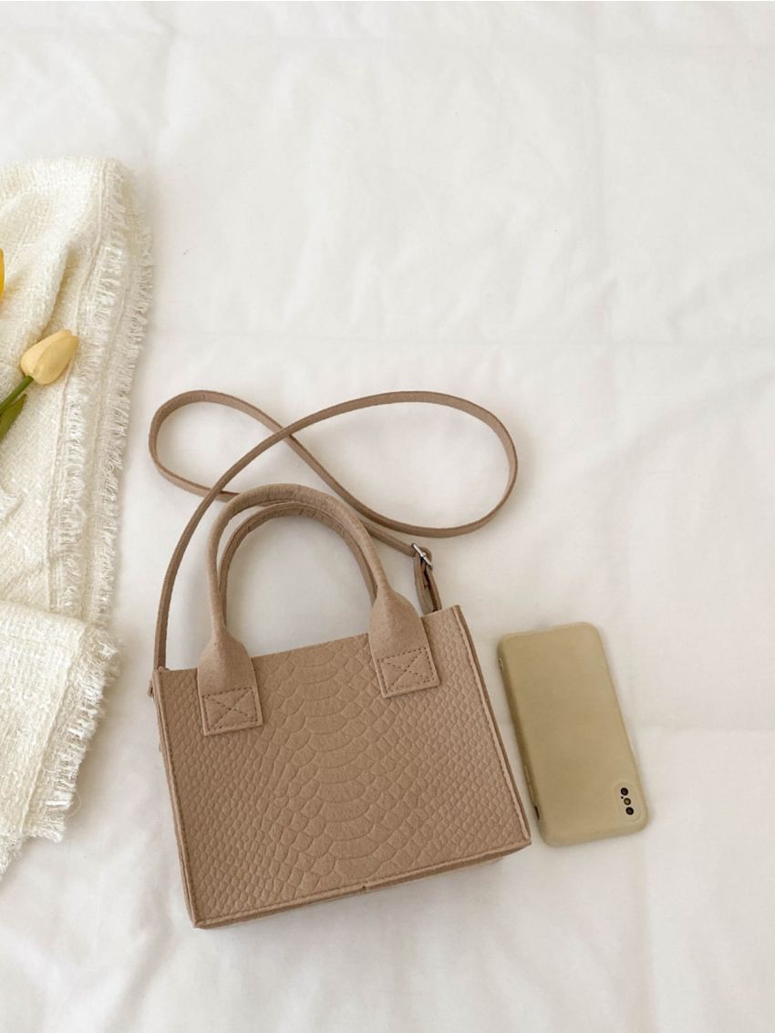 Mini Snakeskin Embossed Square Bag