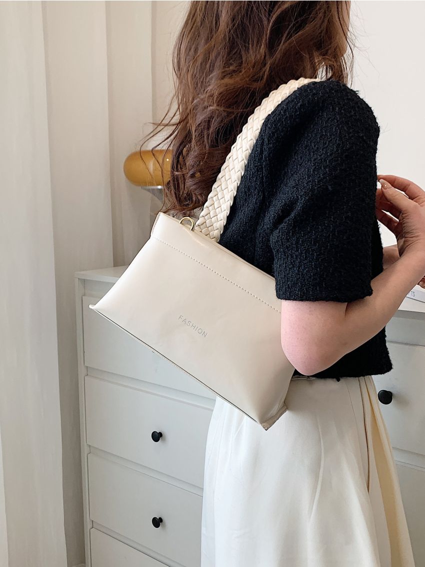 Letter Graphic Braided Strap Square Bag