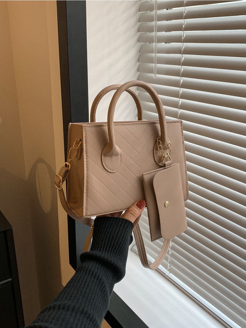 Chevron Embossed Square Bag With Coin Purse