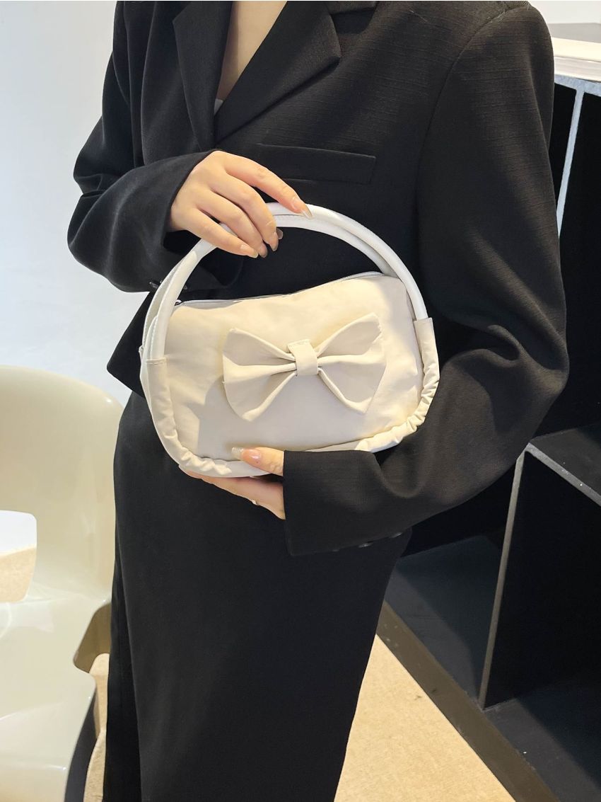Bow Decor Double Handle Satchel Bag