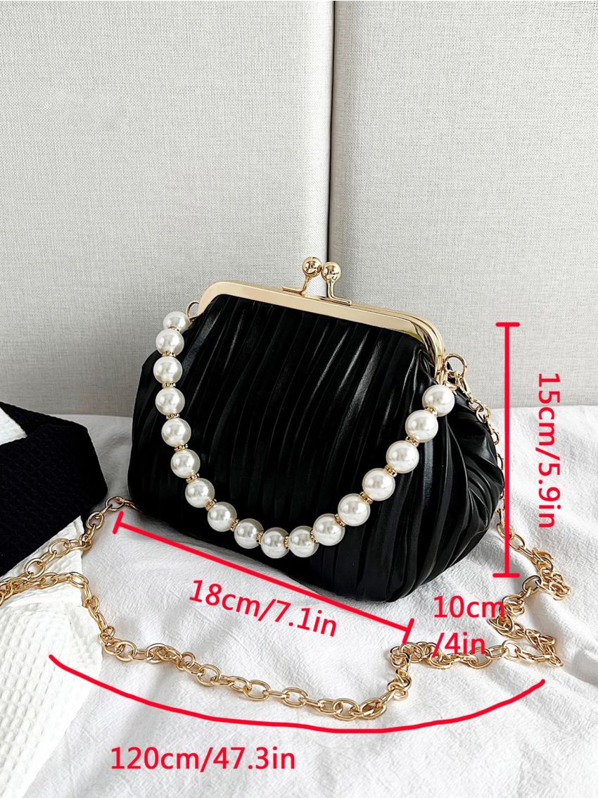 Mini Faux Pearl Decor Kiss Lock Chain Satchel Bag