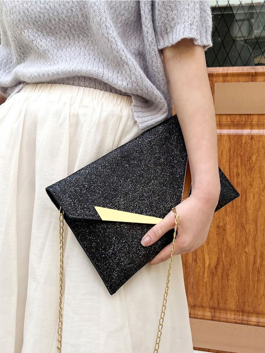 Glitter Metal Decor Flap Square Bag, Perfect Bride Purse For Wedding, Prom & Party Events
