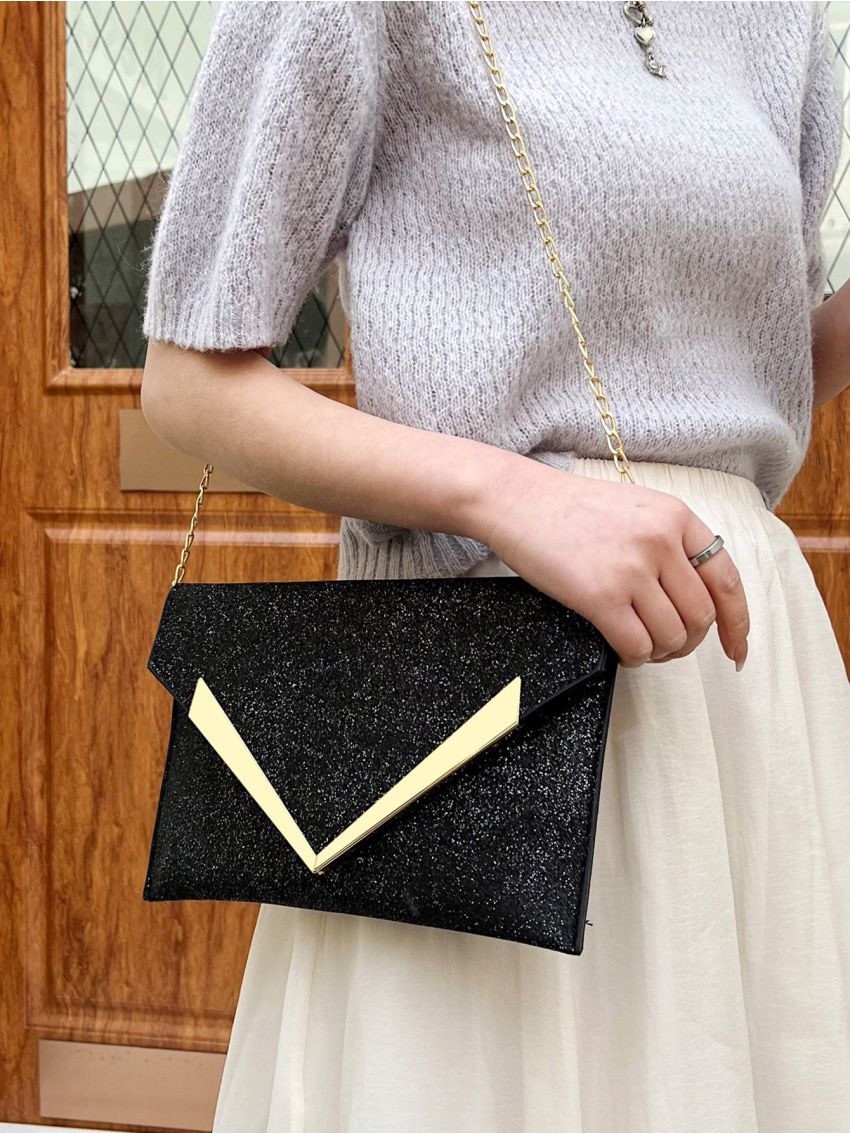 Glitter Metal Decor Flap Square Bag, Perfect Bride Purse For Wedding, Prom & Party Events