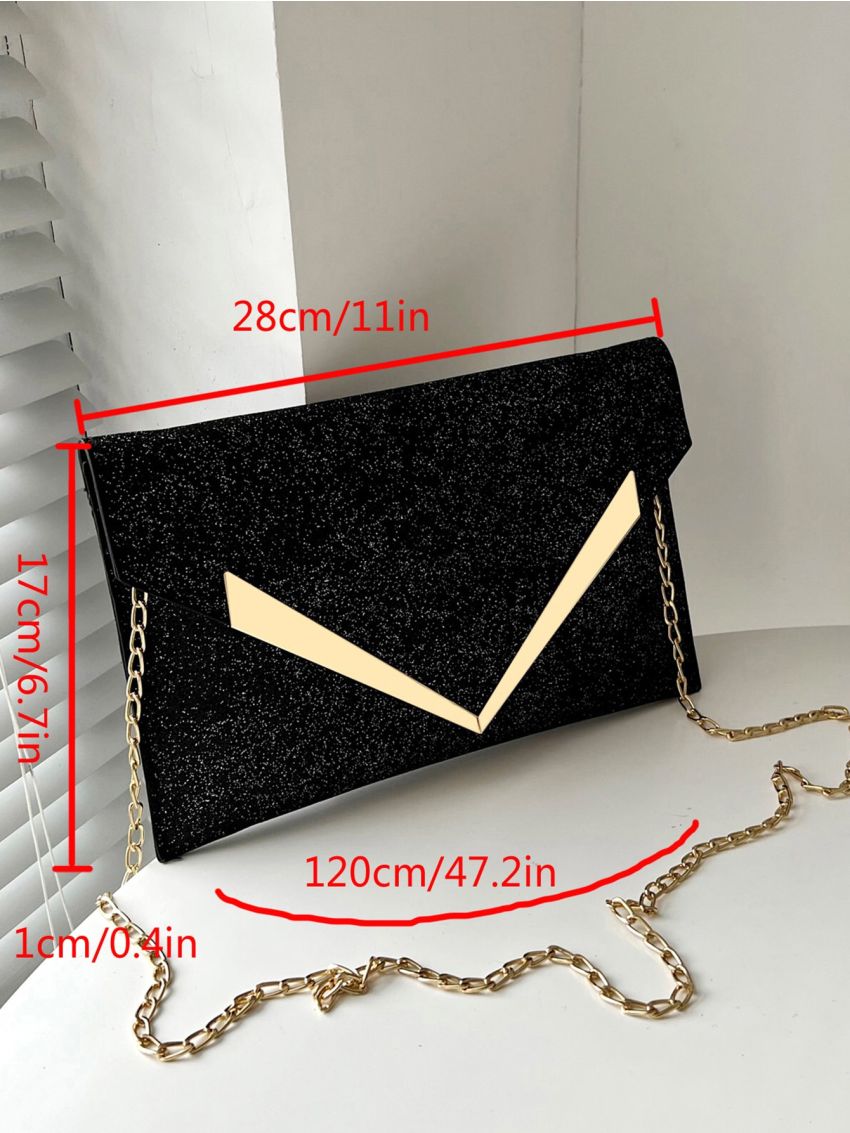 Glitter Metal Decor Flap Square Bag, Perfect Bride Purse For Wedding, Prom & Party Events