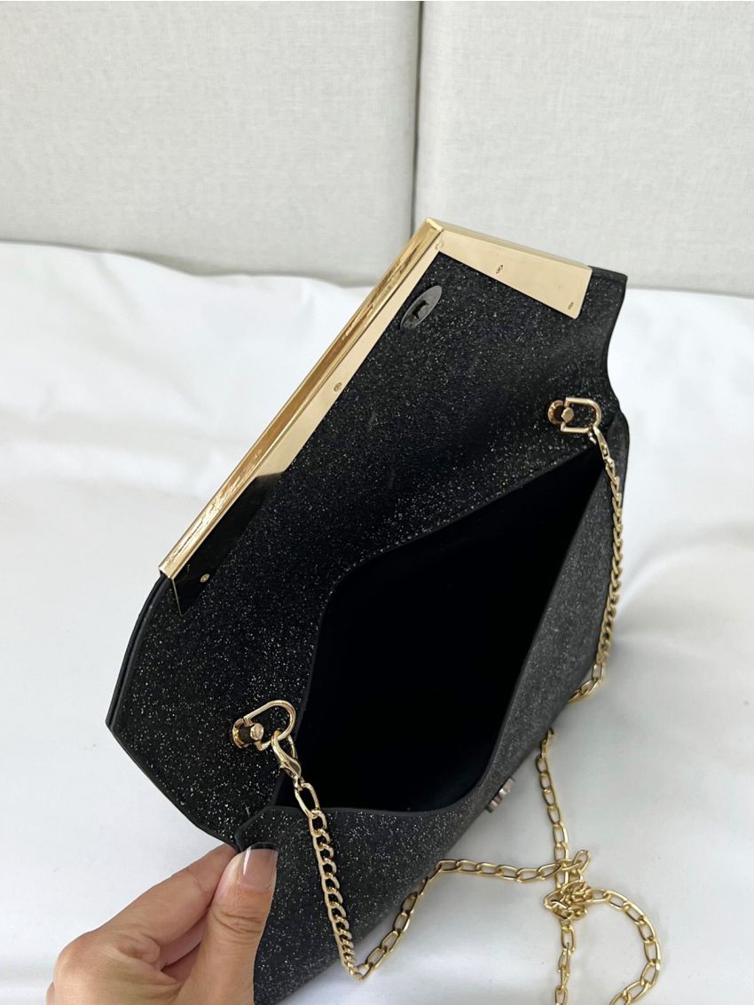 Glitter Metal Decor Flap Square Bag, Perfect Bride Purse For Wedding, Prom & Party Events