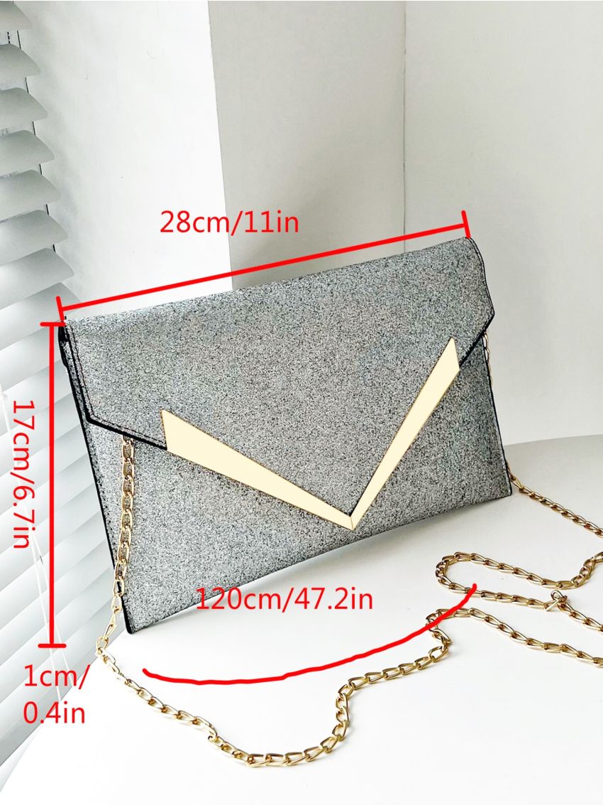 Glitter Metal Decor Flap Square Bag, Perfect Bride Purse For Wedding, Prom & Party Events