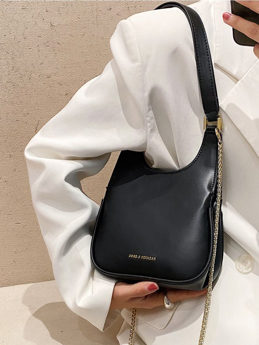 Letter Graphic Chain Shoulder Bag