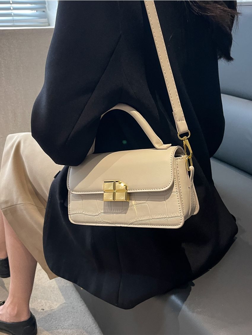 Crocodile Embossed Flap Square Bag