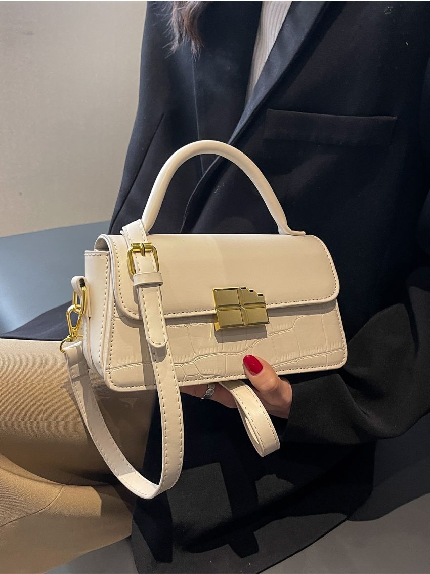 Crocodile Embossed Flap Square Bag