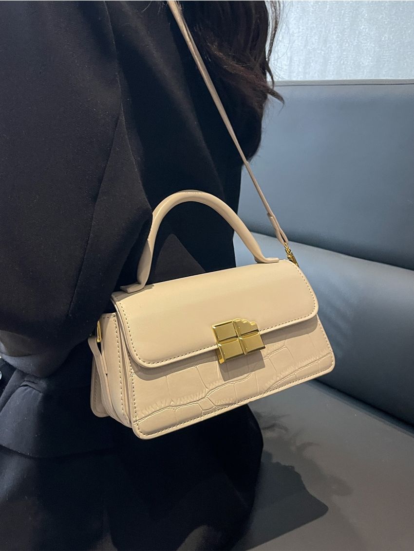 Crocodile Embossed Flap Square Bag