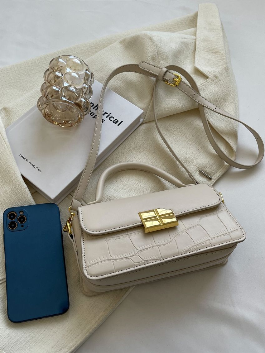 Crocodile Embossed Flap Square Bag