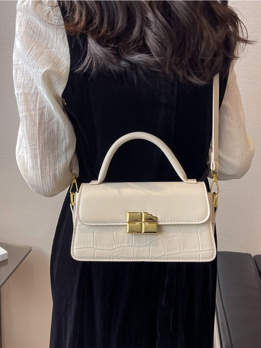 Crocodile Embossed Flap Square Bag