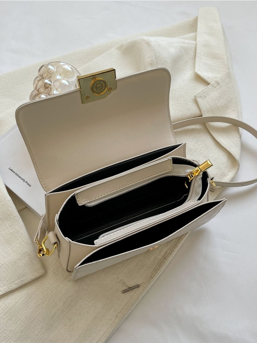 Crocodile Embossed Flap Square Bag