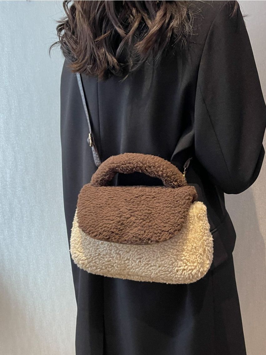 Two Tone Fluffy Flap Square Bag