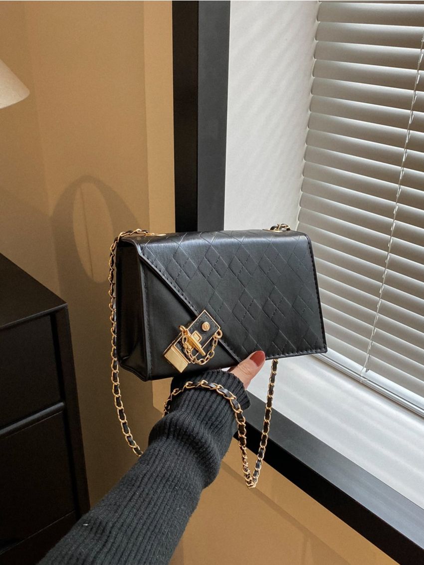 Mini Geometric Pattern Chain Flap Square Bag