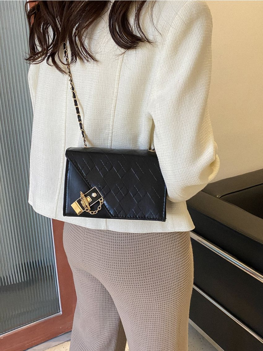 Mini Geometric Pattern Chain Flap Square Bag
