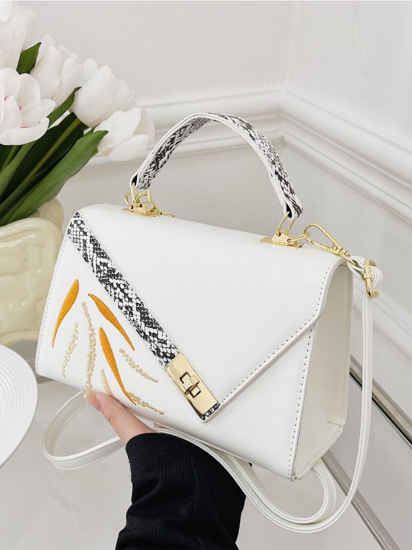 Leaf Graphic Flap Square Bag