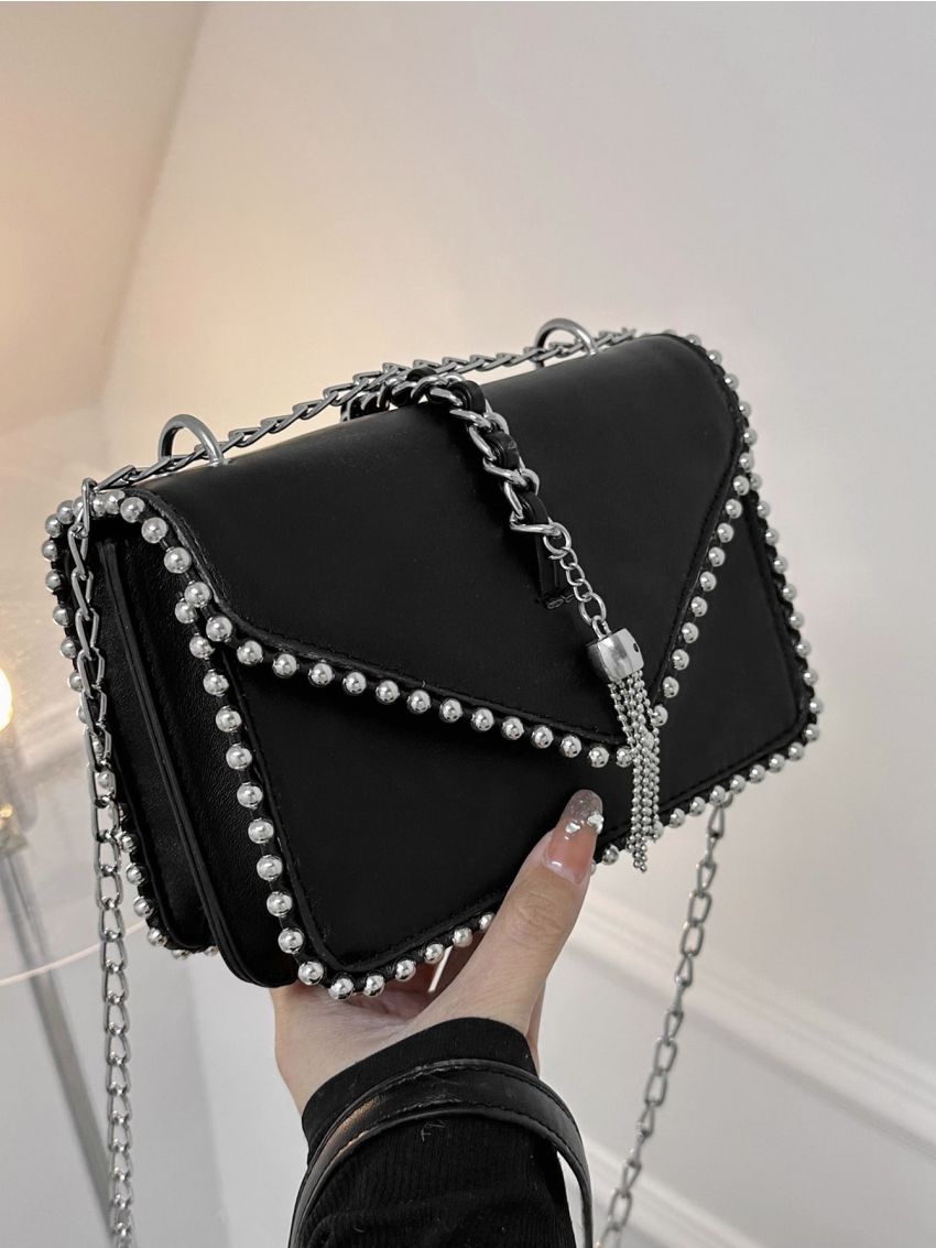 Mini Bead & Tassel Decor Square Bag