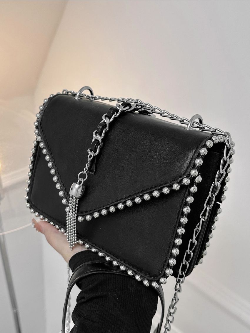 Mini Bead & Tassel Decor Square Bag