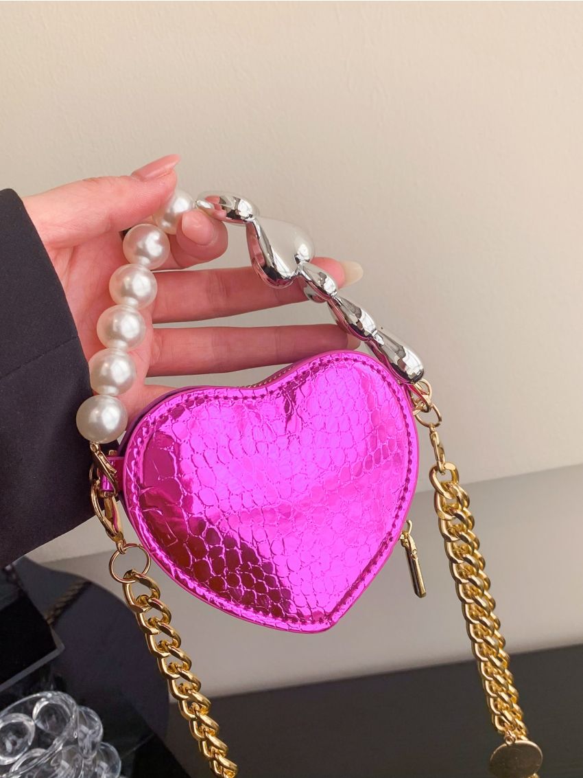 Mini Faux Pearl Decor Heart Design Chain Novelty Bag
