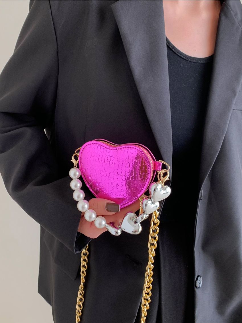 Mini Faux Pearl Decor Heart Design Chain Novelty Bag