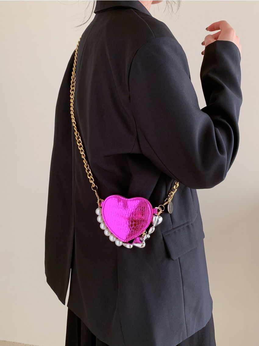 Mini Faux Pearl Decor Heart Design Chain Novelty Bag