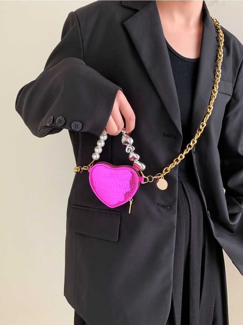 Mini Faux Pearl Decor Heart Design Chain Novelty Bag