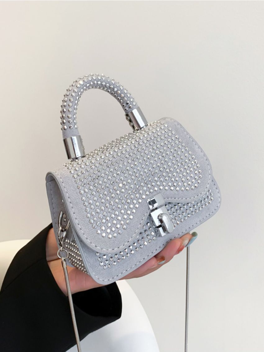 Mini Rhinestone Decor Flap Square Bag