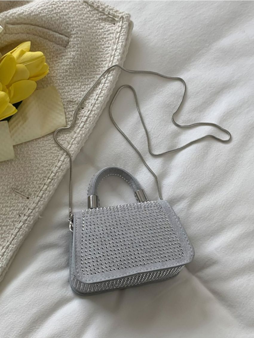 Mini Rhinestone Decor Flap Square Bag