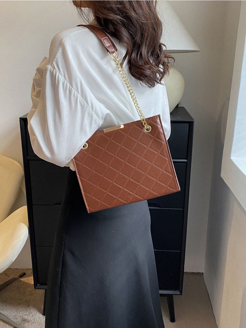 Stitch Detail Chain Square Bag