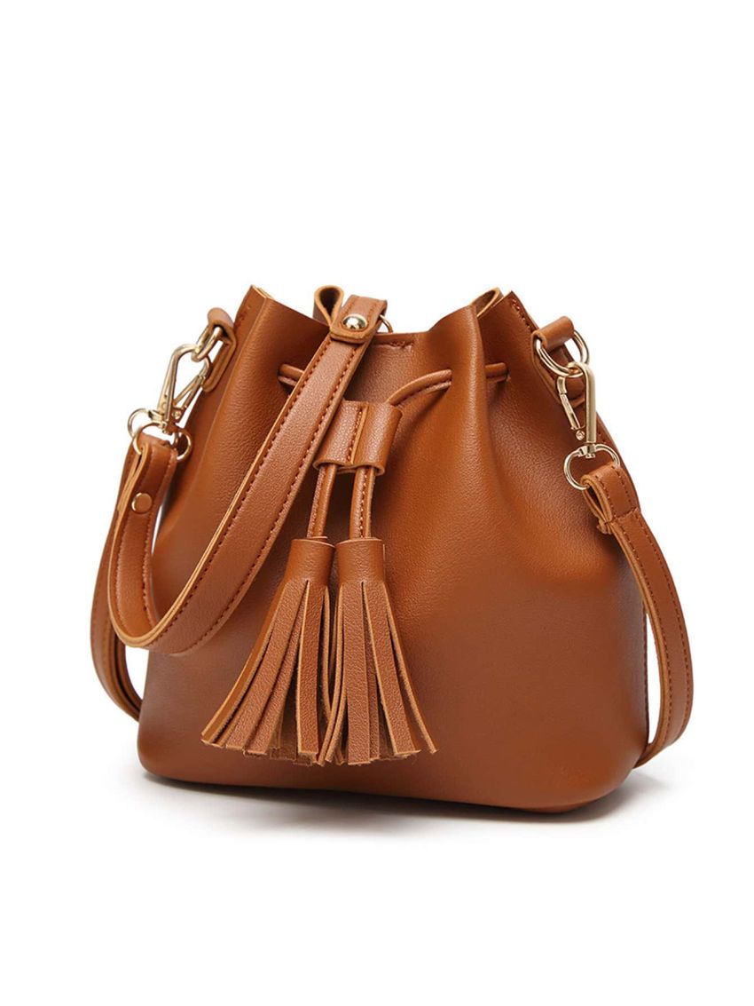 Tassel Decor Drawstring Design Bucket Bag